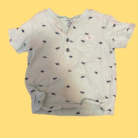 Carter’s Dino-Mite Henley T-Shirt | Toddler Boy 24M | Dinosaur Print Cotton Tee - Picture 2 of 7